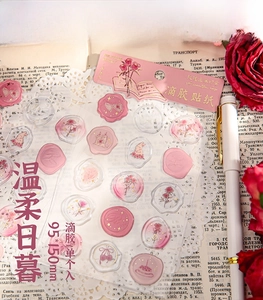 Detail of 3D resin stickers with vintage wax seal rose patterns for journaling decoration