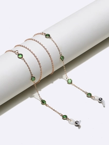 Elegant Glasses Chain Gold Tone Metal With Green Crystal Beads Anti Slip Adjustable Eyeglass Strap For Sunglasses Reading Glasses