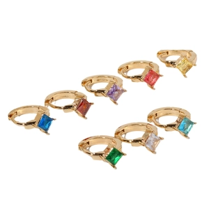Square cut zircon huggie earrings in multiple colors with luxury gold plated finish
