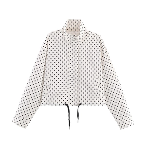 Giacca Con Stampa A Pois Da Donna Stile Francese Retrò Collo Alto Cerniera Orlo Con Coulisse Poliestere Giubbotto