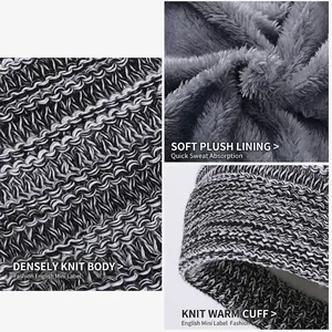 Winter knitted beanie for women featuring warm fleece lining and black-white mixed texture