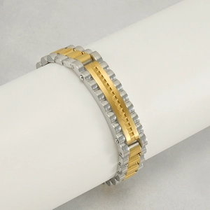Bracelet bicolore pour homme en acier inoxydable avec maillons dorés style bracelet de montre