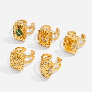 Vintage Edelstahl Gold Plattiert Tarot Medaillon Ring Für Damen Herz Kleeblatt Stern Fortune Strass Foto Box Ring Schmuck