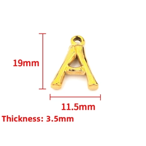 Detail of bamboo texture golden letter A pendant with dimensions 19mm by 11.5mm
