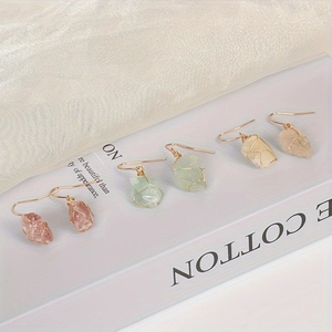 Natürliche Kristall Rohstein Ohrringe Handgefertigt Drahtgewickelt Unregelmäßig Amethyst Rosenquarz Citrin Boho Schmuck Damen