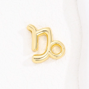 Macro detail of polished gold Capricorn zodiac sign pendant with smooth metallic finish