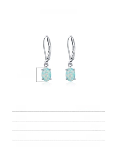 Detailed specs of s925 silver leverback earrings featuring iridescent oval opal stones