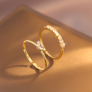 Adjustable Heart Butterfly Zircon Rings Gold Plated Copper Open Band Jewelry For Women Elegant Minimalist Double Layered Style