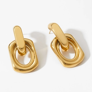 Vintage geometric interlocking gold stainless steel earrings for women with high polish