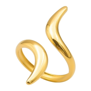 Minimalist gold wavy stainless steel ring with a polished asymmetric twisted design