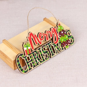 Wooden Merry Christmas letter sign ornament with hemp rope for festive tree hanging