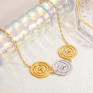 Two-tone gold and silver rose pendant necklace in polished stainless steel for women