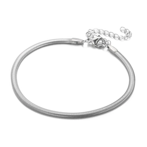 Minimalist silver stainless steel snake chain bracelet with adjustable lobster clasp closure