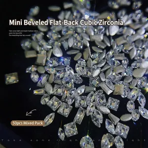 50pcs mixed shapes clear white mini zircons for nail art with geometric facets