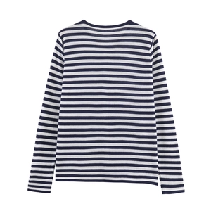 Classic navy and white striped long sleeve knit jacket with crew neck for women