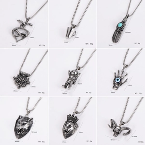 Retro 304 Stainless Steel Pendant Necklace Punk Gothic Wolf Lion Skull Astronaut Celtic Knot Feather Hip Hop Jewelry