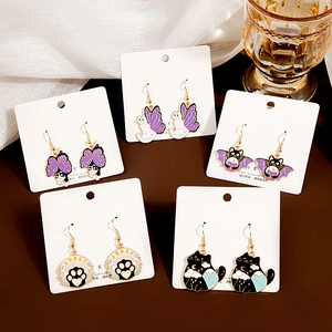 Cartoon Cat Bat Dangle Earrings Alloy Enamel With 925 Sterling Silver Earring Post Cute Animal Moon Star Jewelry For Women