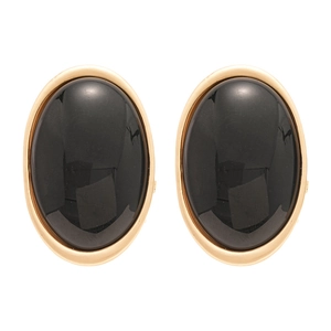 Retro oval resin earrings with black stones and gold-plated metal borders on white background