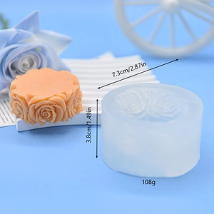 3D rose flower silicone mold for DIY candles and soaps with clear 7.3cm size dimensions