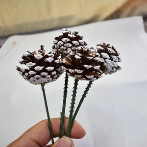 Natural Pine Cones With Iron Wire Stems Snow Tipped Christmas Tree Wreath Decoration DIY Flower Arrangement Rustic Home Decor