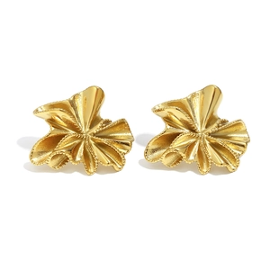 Elegant 18K gold plated stainless steel floral earrings with vintage ruffled texture