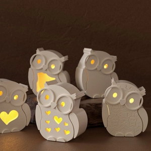 Halloween owl silhouette resin night light lamp with warm glowing hollow heart patterns