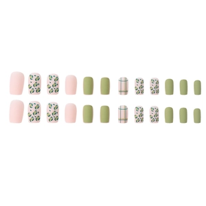 Long square leopard print matte press-on nails in green and pink 24-piece set
