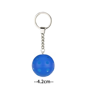 Blue pickleball keychain with metal ring and 4.2cm diameter plastic ball pendant