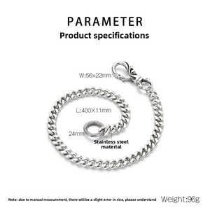 Detail view of a 40cm stainless steel Cuban link waist chain with size measurements