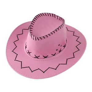 Pink suede western cowboy hat for men and women with black decorative stitching