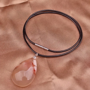 Black leather necklace cord with stainless steel buckle for gold or jade pendants
