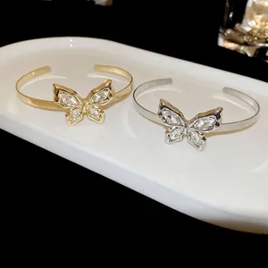 Elegant adjustable butterfly cuff bracelets with sparkling marquise zircons in gold and silver