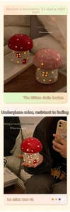 Detailed view of mushroom ceramic night light showing hand-painted underglaze and hollow dots