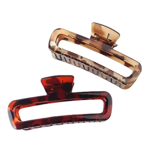 Glossy leopard print hollow square hair claw clips in amber and deep red tortoise