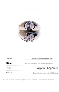 Detailed product specs of double-layer wide ring with oval cubic zirconia stones