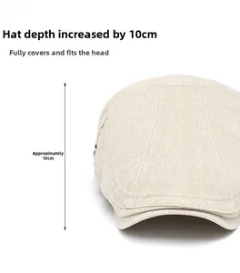 Detailansicht der beigen Schiebermütze mit 10 cm Tiefe und Twill-Baumwolltextur
