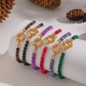 Natural Stone Beaded Bracelet Vintage 304 Stainless Steel Gold Plated Clasp Waterproof Hypoallergenic Jewelry For Women