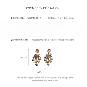 Detailed size information and material specs for vintage rhinestone tassel earrings