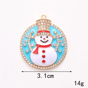 Detail view of 3.1cm snowman pendant with blue enamel and rhinestones for DIY jewelry