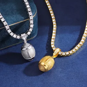 Hip Hop Iced Out Sports Pendant Necklace Alloy Rhinestone Football Basketball Baseball Helmet Jersey Number Unisex Punk Rock
