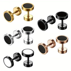 Set of multi-color stainless steel stud earrings in gold, silver, black, and rose gold finish