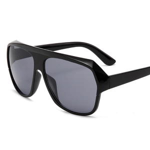 Stylish flat top oversized sunglasses with glossy black frame and dark grey lenses