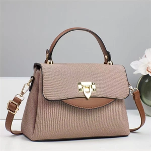 Contrast print tote bag in beige and brown woven fabric with detachable strap