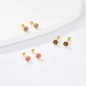 925 sterling silver flower earrings with colorful cubic zirconia and secure screw backs