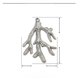 Macro view of stainless steel coral branch pendant showing 27mm x 20mm dimensions