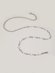 Silver metal waist chain belt with heart pearls and rhinestones for dresses