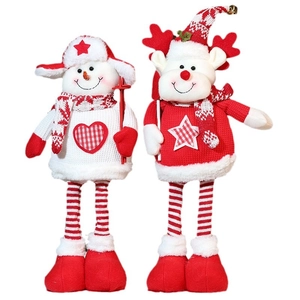 Christmas standing plush dolls featuring knitted snowman and reindeer holiday decorations
