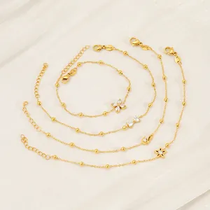 Elegant Stainless Steel Zirconia Bracelet For Women Gold Plated Bowknot Clover Star Flower Adjustable Chain Jewelry Gift
