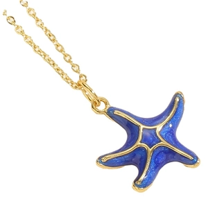 Starfish pendant necklace with blue enamel and gold O-chain ocean jewelry for women