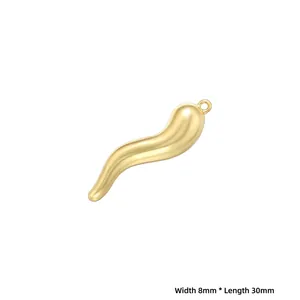 Polished gold S-shaped Cornicello pepper pendant, dimensions 8mm width by 30mm length